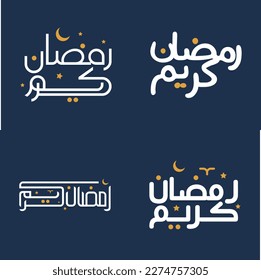 Vector Illustration of White Calligraphy with Orange Design Elements for Ramadan Kareem Wishes.