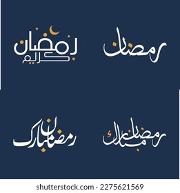 Vector Illustration of White Calligraphy and Orange Design Elements for Muslim Greetings during Ramadan Kareem.