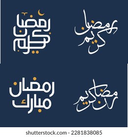 Vector Illustration of White Calligraphy with Orange Design Elements for Ramadan Kareem Wishes.