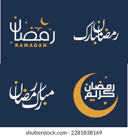Vector Illustration of White Calligraphy and Orange Design Elements for Muslim Celebrations.
