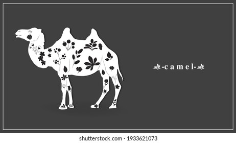 Vector illustration of a white camel with flowers and plants. EPS 10.