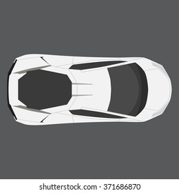 Vector illustration white car top view. Generic car. Sport car
