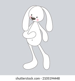 Vector illustration of a white cartoon rabbit. Doodle style.
