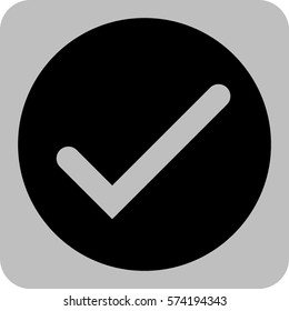 Vektorgrafik von White Check . Schwarzer Kreis / Button-Symbol auf Schwarz
