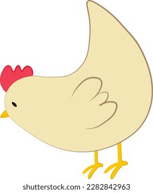 Vector illustration of white chicken character in cartoon style. Digital farm chicken icon for Easter design