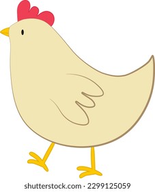 Vektorgrafik von weißem Hühnercharakter im Cartoon-Stil. Digitales Hühnersymbol für Ostern	