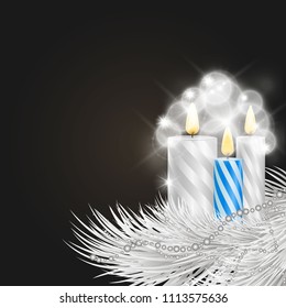 Vector Illustration with white christmas tree and candles. Can be used in your arts on "Merry Christmas and Happy New Year" themes