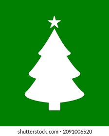 Vector illustration of white christmas tree flat icon on green background.