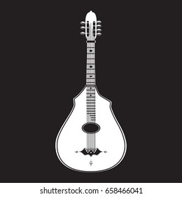 Vector illustration of white classic guitar isolated on black background. Flat style design.