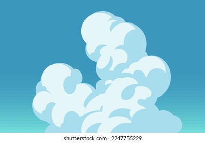 Vector illustration of a white cloud on the sky. Big cloud in anime cartoon style on a blue background.