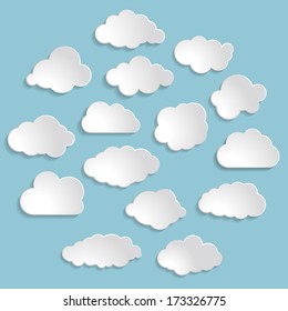 Vector illustration of white clouds collection on the blue background