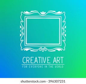 Vector illustration of white color rectangular frame in modern style with text on light green gradient background. Art design for web, site, advertising, banner, poster, board, card, paper print.
