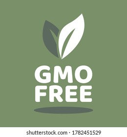 Vector illustration of white colored GMO free emblems. Green background.