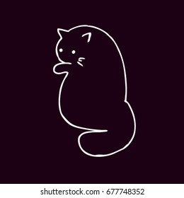 Vector illustration of white contour cat on black background