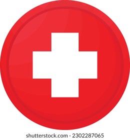 Ilustración vectorial de una cruz blanca en un círculo rojo. Medicina y atención de la salud. Enfermería. Símbolo de positivo.