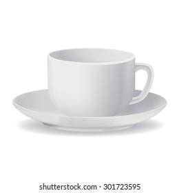 Vector illustration of white cup isolated on white background.