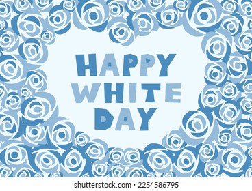 Vector illustration of White Day. Blue retro roses background pattern and logo. In Japan, White day is a day to return gifts to those they received chocolates from on Valentine’s day.