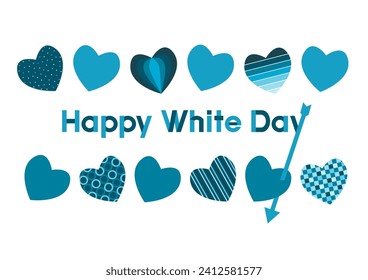 Vector illustration for White Day. Blue heart pattern design. Hearts with arrows stuck in them and logo. White Day is a Japanese event where people give gifts in return for Valentine's Day.
