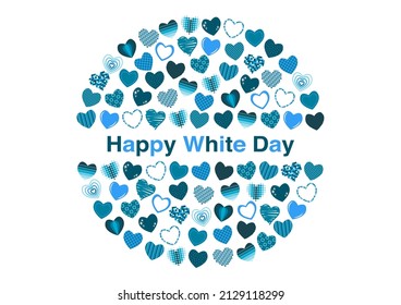 Ilustración vectorial del Día Blanco. Diseño de patrones de corazón. Logo, icono, banner, tarjeta de saludo. En Japón, el Día Blanco es un día para devolver regalos a los que recibieron chocolates del día de San Valentín.