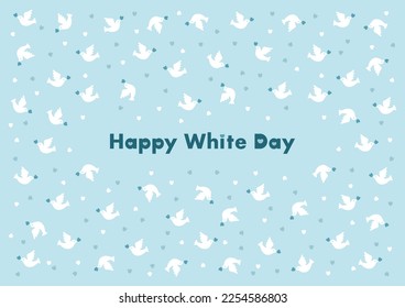 Vector illustration of White Day. Pattern of doves and hearts. Pale blue background. In Japan, White day is a day to return gifts to those they received chocolates from on Valentine’s day.