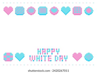 Vector illustration for White Day. Pixel art of sweets and letters. Frame design. White background. White Day is a Japanese event where people give gifts in return for Valentine's Day.