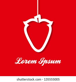 Vector illustration of white decorative strawberry frame on red background. Cut paper design frame.
