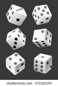 Vector illustration of white dice with double six roll. No gradients or effects. Web site page and mobile app design vector element