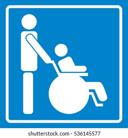 Vector illustration of white disabled sign icon on blue background