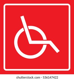 Vector illustration of white disabled sign icon on red background