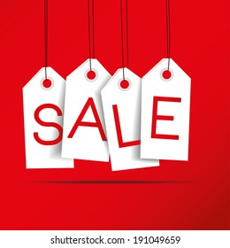 vector illustration of white discount coupons on a red background
