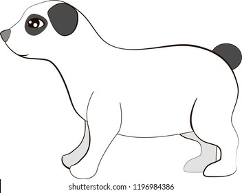 Vector illustration of white dog with dark grey ears in profile on white background. Isolated. Cartoon minimalism.