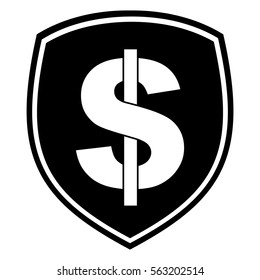 Vector illustration of white dollar on black badge