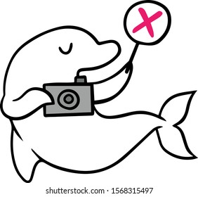 Vector illustration of a white dolphin indicating no shooting