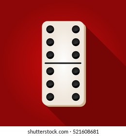 Vector illustration of a white domino icon in flat design style on red background. Domino sign.