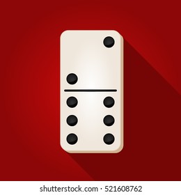 Vector illustration of a white domino icon in flat design style on red background. Domino sign.