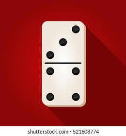 Vector illustration of a white domino icon in flat design style on red background. Domino sign.