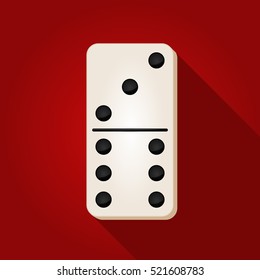 Vector illustration of a white domino icon in flat design style on red background. Domino sign.