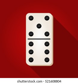 Vector illustration of a white domino icon in flat design style on red background. Domino sign.