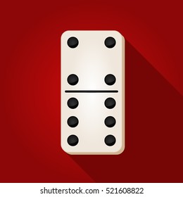 Vector illustration of a white domino icon in flat design style on red background. Domino sign.