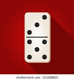 Vector illustration of a white domino icon in flat design style on red background. Domino sign.