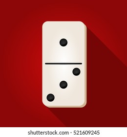 Vector illustration of a white domino icon in flat design style on red background. Domino sign.