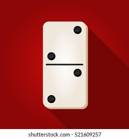 Vector illustration of a white domino icon in flat design style on red background. Domino sign.