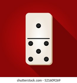 Vector illustration of a white domino icon in flat design style on red background. Domino sign.