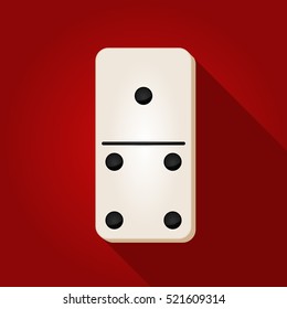 Vector illustration of a white domino icon in flat design style on red background. Domino sign.
