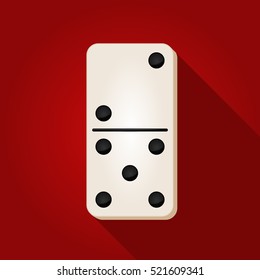 Vector illustration of a white domino icon in flat design style on red background. Domino sign.