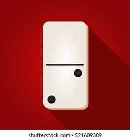 Vector illustration of a white domino icon in flat design style on red background. Domino sign.