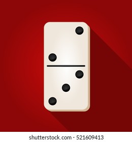 Vector illustration of a white domino icon in flat design style on red background. Domino sign.