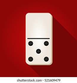 Vector illustration of a white domino icon in flat design style on red background. Domino sign.