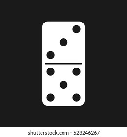 Vector illustration of a white domino icon in flat design style on black background. Domino sign.
