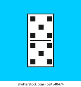 Vector illustration of a white domino icon in flat design style on blue background. Domino sign.